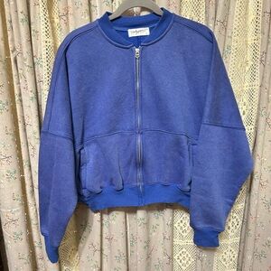 Carly Jean Los Angeles Alex Full Zip Bomber Jacket Royal Blue Oversized Small